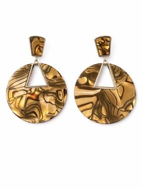 Brown Tortoiseshell Statement Silver Tone Geometric Dangle Large Earrings